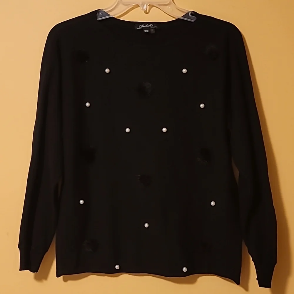 Charlie B sweater med black faux fur buttons faux pearl detail womens classic - Picture 1 of 10
